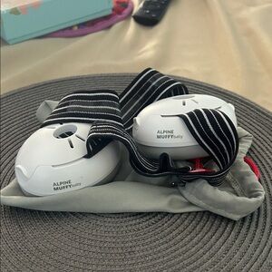 Alpine MUFFYbaby White Earmuffs with Black & White Striped Headband
